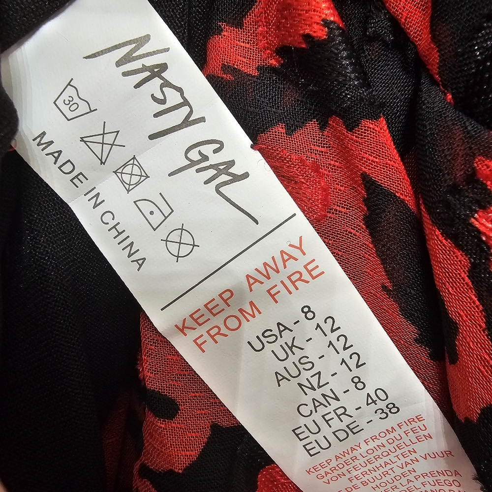 Nasty Gal Nwt Grand Entrance Red/Black Jacquard Ruffled Flowy V Neck Maxi Dress - Picture 16 of 17